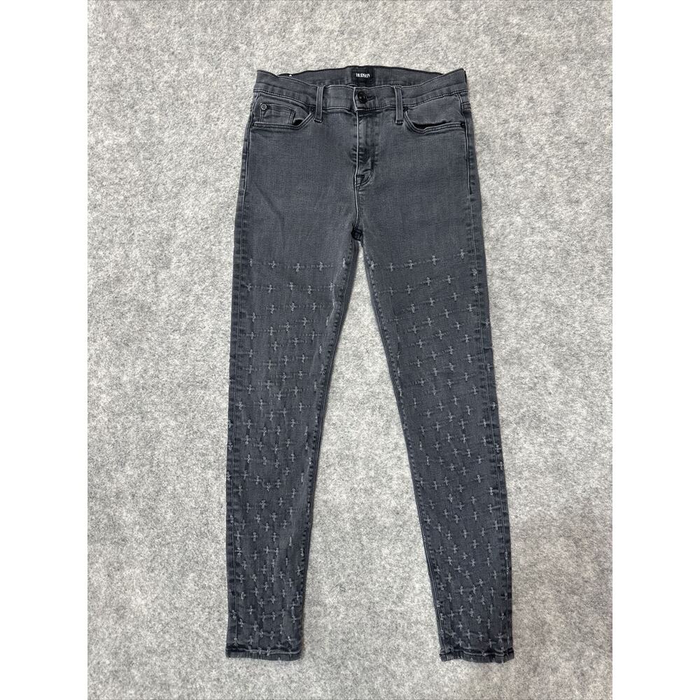 Hudson Nico Mid Rise Ankle SPR Skinny Women's Jeans Size 29 Black Distressed